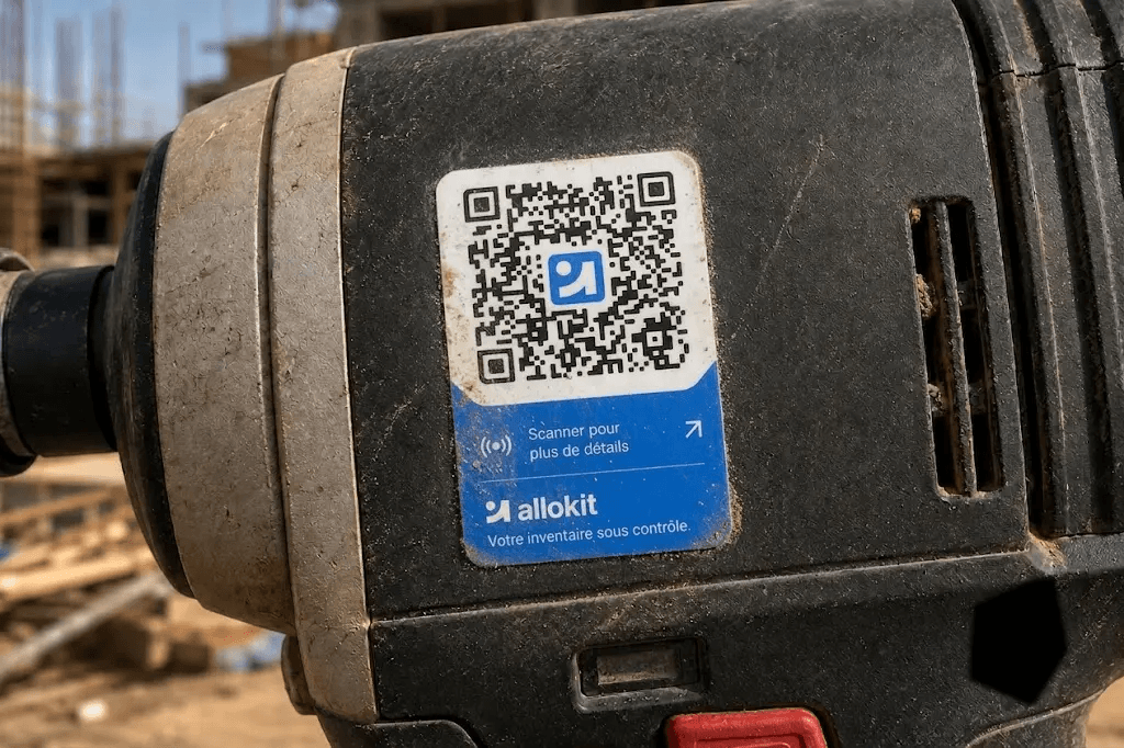 QR code installed on a drill tracked in Allokit